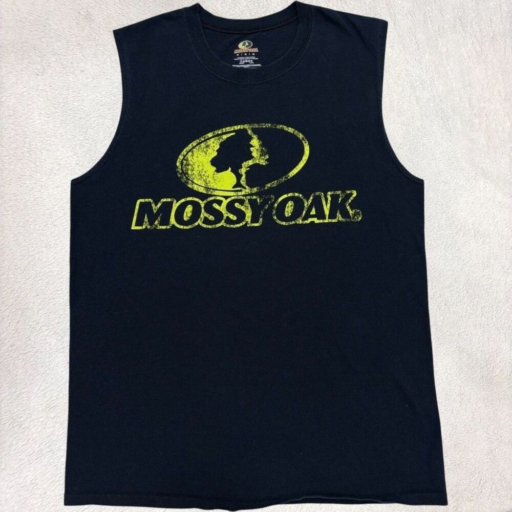 Mossy Oak Black Camo Logo Graphic Tank Top Mens Medium Outdoors 100% Cotton